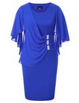 Hanna Nikole Womens Plus Size Chiffon Plus Size Ruffle Flattering Cape Sleeve Cocktail Dress 24W Royal Blue