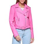 Levi's Women's Faux Leather Belted Motorcycle Jacket (Standard and Plus Sizes), Hot Pink, X-Small