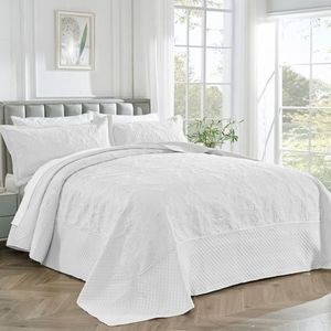 ENJOHOS Oversized King Bedspreads 128x120, California King Quilt Sets, Extra Wide Large King Size Quilts for Bed, Lightweight Reversible Microfiber 3Pieces Cal King White Coverlet