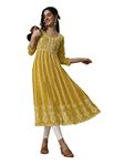 EthnicJunction Women's Lucknowi Chikankari Embroidered Thread Work Georgette Anarkali Kurta (B19-Apsara-Mustard_2XL_Mustard)