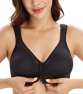 Lemorosy Women's Plus Size Full Coverage Front Closure Posture Back Unpadded Wireless Minimizer Bra -Comfort and Double Support (Black, 42DD)