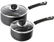 KICHLY Nonstick Saucepan Set with Lid, 1 Quart and 2 Quart Pot - Kitchen Cookware, Multipurpose, Dishwasher Safe - PFOA and PFAS Free (Grey-Black)