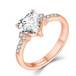 JO WISDOM Women Ring,925 Sterling Silver Solitaire Heart Engagement Wedding Anniversary Promise Ring with 7.5 * 7.5mm 5A Cubic Zirconia with Rose Gold Plated,Jewellery for Women,R