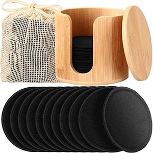 Foaincore 40 Pcs Cotton Rounds Pads Reusable with Washable Laundry Bag Waste Free Facial Round Soft Reusable Face Pad Large Bamboo Cotton Rounds for Toner with Bamboo Holder for Storage(Black)