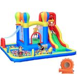 Ballsea Bouncy Castle, Inflatable Bounce House Water Slide with Surprise Dump Bucket, Double Splashing Pools, Climbing Wall, Water Sprayers, Cannons and Blower for Kids Outdoor Indoor Play