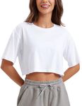 CRZ YOGA Women's Pima Cotton Workout T-Shirt Short Sleeve Running Crop Top Casual Athletic Tee White 16