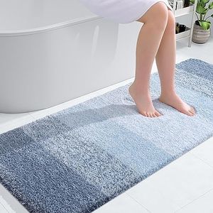 OLANLY Bathroom Rug Mat 59x24, Extra Soft and Absorbent Microfiber Bath Rugs, Non-Slip Plush Shaggy Bath Carpet Runner, Machine Wash Dry, Bath Mats for Bathroom Floor, Tub and Shower, Blue