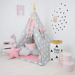 Nyra Decor Portable Teepee Tents with Padded Mat and Cushions Free Kit Bag Grey Pink