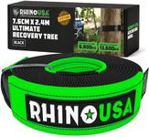 Rhino USA Tree Saver Tow Strap (7.6 cm x 2.4 m) - Lab Tested 13,600kg Break Strength - Heavy Duty Draw String Included - Triple Reinforced Loop Straps - Emergency Off Road Recovery Rope - Black