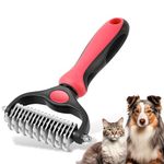 NursCare Pet Grooming Brush, Double Sided Undercoat Rake for Dogs & Cats, Professional Deshedding Brush and Dematting Tool, Safe and Effective Removing Knots, Mats, Tangles,and Flying Hair (Pink)