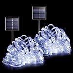 POTIVE 2 Pack Solar Rope Lights Outdoor Waterproof, Each 33 Ft 100 LED Solar Rope Lights Outdoor, 8 Modes Fairy Lights Solar Powered for Fence Patio Pool (White)