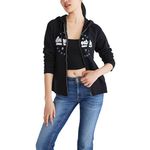 AEROPOSTALE Women's Aero Logo Full Zip Hoodie-Circle/Scripts, Dark Black, Small