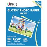 Uinkit 100 Sheets Inkjet Photo Paper Glossy 8.5x11 48lb Dye Ink 180Gsm Professional Photographic Paper Letter Size 8.5mil Instant Dry Suitable for All Dye Ink Printers