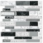 DEWOO Peel and Stick Kitchen Self Adhesive Backsplash Wall Marble tiles for Kithchen Bathroom 10-Sheet (12"×12")