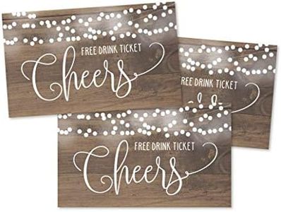 50 Rustic Wood Drink Ticket Coupons For a Free Drink at Weddings, Work Events or Party Bar, One Free Beer Wine Alcohol Soft Drink or Food Vouchers, Lights Cheers Large Drinking Paper Raffle Cards