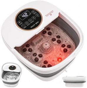 Collapsible Foot Spa Bath Massager with Heat, Automatic Motorized Massage Rollers, Fast PTC Heating, Bubble Jets, LCD Touch Control, 10–60 Min Timer, Epsom Salt Ready, Fits Men’s Size 16