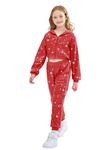 LOLANTA Girls Sequin Jacket Red Dance Outfits Sequin Clothing Set Fall Coat Trouser Hip-hop Dance Costume (Red, 7-8 Years)