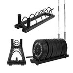 Signature Fitness Horizontal Plate and Olympic Bar Rack Organizer with Steel Frame and Transport Wheels, 5 Storage Spaces