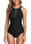 Derssity Women One Piece Swimsuit Tummy Control Swimming Costume Ruched Plus Size Swimwear Bikini Bathing Suit XL,Black#09