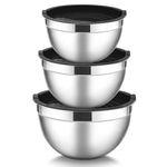 HaWare Mixing Bowls Set of 3, Stainless Steel Salad Bowls with Airtight Lids, Metal Nesting Bowls for Baking/Prepping/Serving/Food Storage, Heavy Duty & Dishwasher Safe - 1.5/3/4.5QT, Black