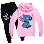 Kids Stit-chs Hoodies Casual Tracksuit Sets Cartoon Sweatshirt and pant Jogging Suits for Girls Boys Pink 12-13 Years