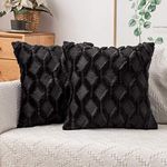 MIULEE Cushion Covers Fluffy Plush Pillowcase 2 Pack Wool Throw Pillow Case Decorative Throw Pillow Cover Elegant Design With Fluffy Plush Home for Sofa Bedroom Living Room 40x40 cm 16x16 Inch Black