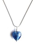 Diana Ingram Necklace with cornflower blue Murano glass small heart pendant on Sterling Silver snake chain