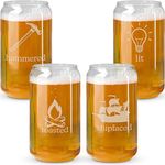 Beer Gifts for Men - Hammered, Lit, Toasted, Shipfaced Beer Can Glass Set of 4 - Funny Pint Glasses and Drinking Cups for Dad