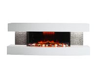 AuraHome ® White 48 inch Wide 2000w Electric Feature Fireplace Concave Suite with LED 3D Flame Log & Pebble Fuel Bed, Decorative Sides, Flame Brightness Adjustment A Stunning piece