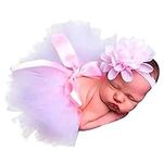 Desenda Pink Newborn Photography Props Costume Infant Baby Girls Cute Princess Skirt and Headband Outfits Gift Set (0-4 Month)