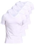 Comfneat Men's 4-Pack Undershirts 100% Cotton Comfy V-Neck T-Shirts (White 4-Pack, XXL)