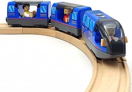 DSHMIXIA Battery Operated Train Set for Wooden Track Toys - Action Locomotive with Magnetic Connection (Blue, Ages 3-5)