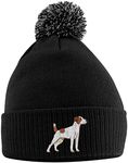 Purple Print House Jack Russell Bobble Hat - Jack Russell Terrier Beanie Hat with Bobble - Christmas Jack Russell Dog Lover Gift Idea for Men Women Kids, Black, One size