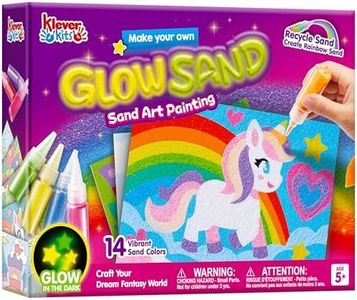 JOVA Klever Kits Glow Sand Art Kits for Kids, Glow in The Dark Sand Painting with 14 Colors, Kids Crafts, 6 Fantasy Templates & 4 DIY Sheets, Mess Free Arts and Crafts, Gifts for Girls Ages 5+