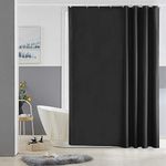 Furlinic Shower Curtain Mould Proof Resistantand Waterproof Washable Polyester Fabric Black Bath Curtains with Weight Tape 12 Hooks for Wetroom 72x72 Inch.