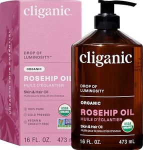Cliganic Organic Rosehip Seed Oil 16oz with Pump for Face, Hair & Body, 100% Pure