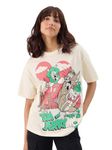 The Souled Store Official Tom and Jerry: Boom! Women and Girls Short Sleeve Round Neck Off-White Graphic Printed Cotton Oversized Fit T-Shirts Oversized T Shirts for Women T-Shirt Girls Cotton