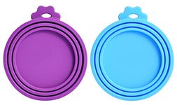 Comtim Pet Food Can Cover Silicone Can Lids for Dog and Cat Food(Universal Size,One fit 3 Standard Size Food Cans) (Blue/Purple)