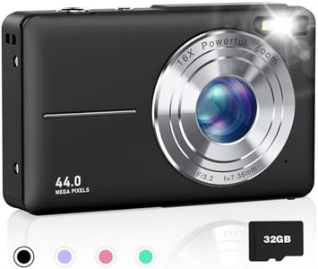 AiTechny Digital Camera for Kids, 1080P FHD 44MP Point and Shoot Digital Camera for Pictures with 32GB Card, 16X Zoom, Compact Camera Gifts for Kids Teens Boys Girls(Black)