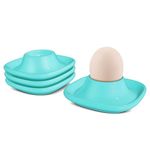 Flexzion Soft Boiled Egg Holder Set - 4-Piece Blue Ceramic Egg Cup, Stackable Egg Coddler Cups with Base for Serving, Breakfast, Brunch - Kitchen Table Decor, Blue