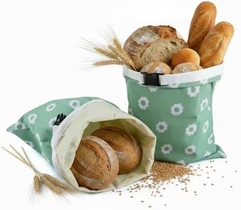 2 Pack Reusable Beeswax Bread Bags for Sourdough, Large 33x43cm Linen Bread Bags with Green Sunflower Print, Eco Friendly Food Storage for Homemade Bread