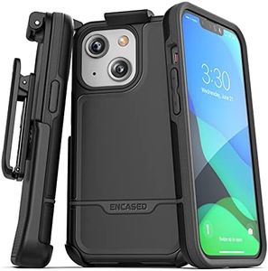 Encased Rebel Designed for iPhone 13 Belt Clip Case (2021) Protective Shockproof Case with Holster (Black)