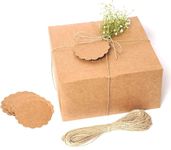 mudrit Kraft Gift Boxes 20 Pack 8X8X4 Inches, Thick Kraft Paper Boxes With Lids, Tags & Jute Rope For Gifts, Wedding Favours, Bridesmaid Proposals, Cupcakes, Crafting,Brown