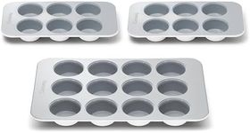 Caraway Nonstick Ceramic Muffin Pan Set - 2x 6 Cup & 1x 12 Cup – Non-Toxic, PTFE & PFOA Free – Aluminized Steel Core – For Baking Cupcakes, Muffins & More - White