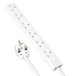 6 Way Multi Plug Extension Lead 5m Power Strip - 6 Socket Extension Cord 5 Meter - 6 Gang UK Mains Electric Power Long Extension Cable - White