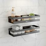Amazon Basics Wall Mounted Bath Rack- Drill Installation | Large Mild Steel Bathroom Shelf for Shampoo, Conditioner, Soap & Toiletries | Rust-Resistant, Durable & Easy to Clean Bathroom Organizer – 35 x 13.6 x 6.5 cm, Pack of 2, Black