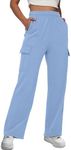 AUTOMET Womens Cargo Sweatpants Baggy Fleece High Waisted Joggers Sweat Pants Athletic Drawstring Casual Wide Leg Loose Fit Fall Pants with Pockets 2024 SkyBlue L