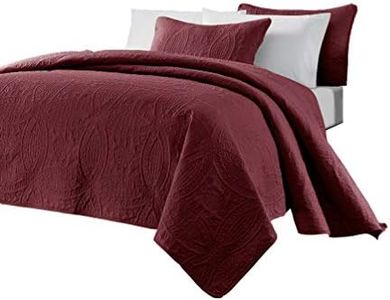 Chezmoi Collection Austin 3-Piece Oversized Bedspread Coverlet Set (Queen, Burgundy)