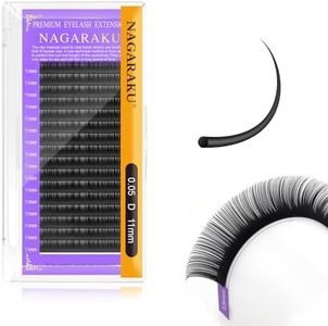 NAGARAKU Eyelash Extensions Individual Lashes 0.05mm D curl 11mm Classic Matte Black Soft Natural Professional 16 rows Beauty Salon Supplies