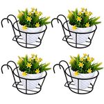 D&V ENGINEERING - Creative in innovation Hanging Flower Pot Holder Railing Potted Plant Stand for Home Balcony Décor, Black, Set Of 4